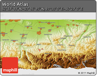 Physical 3D Map of the Area around 43° 1' 43" N, 45° 58' 30" E