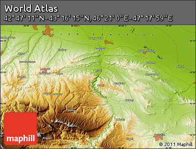 Physical Map of the Area around 43° 1' 43" N, 46° 49' 30" E