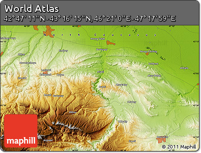 Physical Map of the Area around 43° 1' 43" N, 46° 49' 30" E
