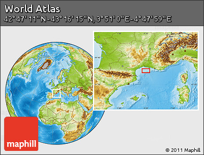 Physical Location Map of the Area around 43° 1' 43" N, 4° 19' 30" E