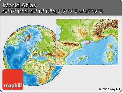Physical Location Map of the Area around 43° 1' 43" N, 4° 19' 30" E