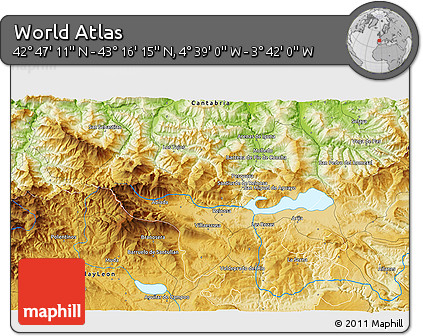 Physical 3D Map of the Area around 43° 1' 43" N, 4° 10' 30" W