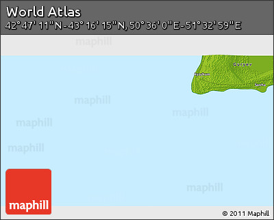 Physical 3D Map of the Area around 43° 1' 43" N, 51° 4' 30" E