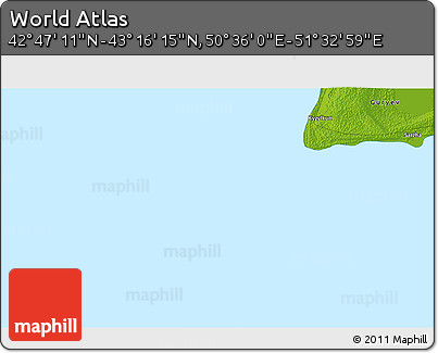 Physical 3D Map of the Area around 43° 1' 43" N, 51° 4' 30" E