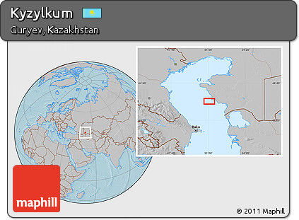 Gray Location Map of Kyzylkum, hill shading