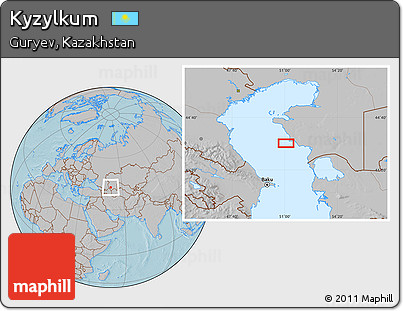 Gray Location Map of Kyzylkum, hill shading