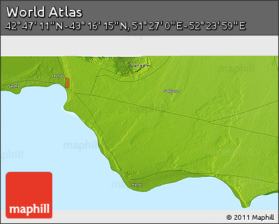 Physical 3D Map of the Area around 43° 1' 43" N, 51° 55' 29" E
