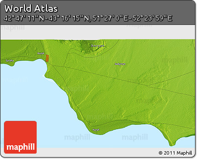 Physical 3D Map of the Area around 43° 1' 43" N, 51° 55' 29" E