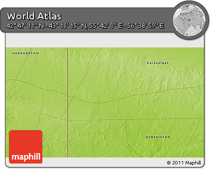 Physical 3D Map of the Area around 43° 1' 43" N, 56° 10' 29" E
