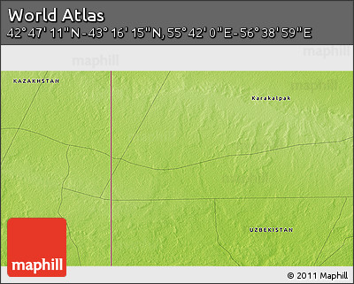 Physical 3D Map of the Area around 43° 1' 43" N, 56° 10' 29" E