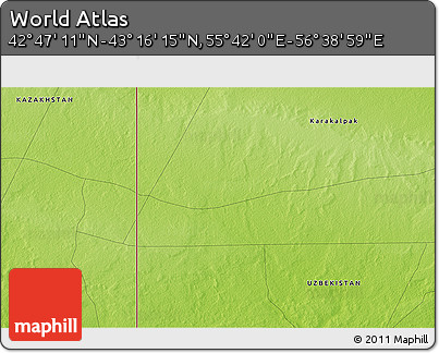 Physical 3D Map of the Area around 43° 1' 43" N, 56° 10' 29" E