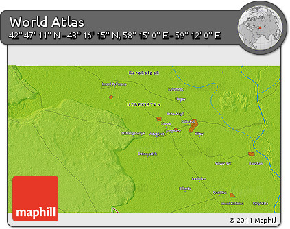 Physical 3D Map of the Area around 43° 1' 43" N, 58° 43' 30" E