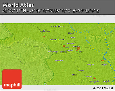Physical 3D Map of the Area around 43° 1' 43" N, 58° 43' 30" E