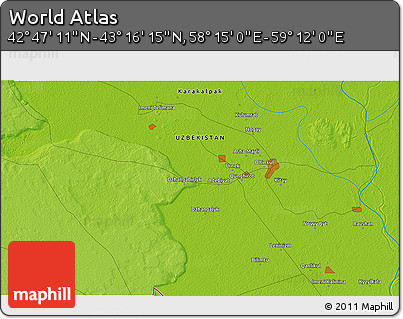 Physical 3D Map of the Area around 43° 1' 43" N, 58° 43' 30" E