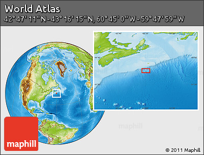 Physical Location Map of the Area around 43° 1' 43" N, 60° 16' 29" W