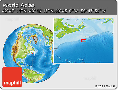 Physical Location Map of the Area around 43° 1' 43" N, 60° 16' 29" W