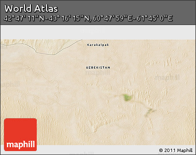 Satellite 3D Map of the Area around 43° 1' 43" N, 61° 16' 29" E