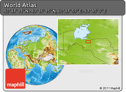 Physical Location Map of the Area around 43° 1' 43" N, 61° 16' 29" E