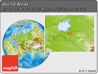 Physical Location Map of the Area around 43° 1' 43" N, 61° 16' 29" E