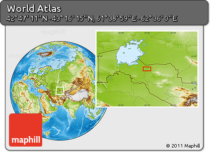 Physical Location Map of the Area around 43° 1' 43" N, 62° 7' 30" E
