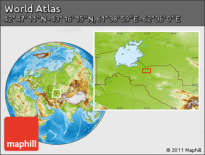 Physical Location Map of the Area around 43° 1' 43" N, 62° 7' 30" E