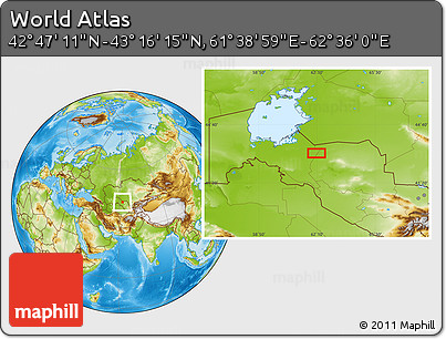 Physical Location Map of the Area around 43° 1' 43" N, 62° 7' 30" E