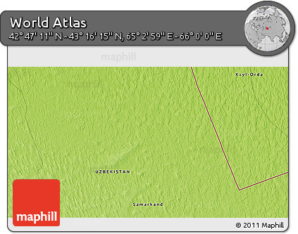 Physical 3D Map of the Area around 43° 1' 43" N, 65° 31' 30" E
