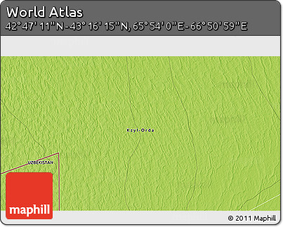 Physical 3D Map of the Area around 43° 1' 43" N, 66° 22' 30" E