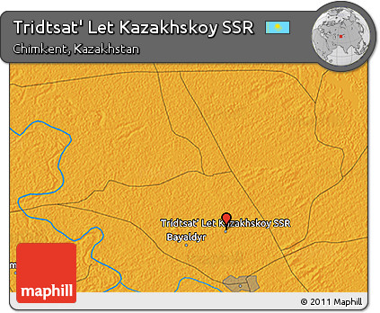 Political 3D Map of Tridtsat' Let Kazakhskoy SSR