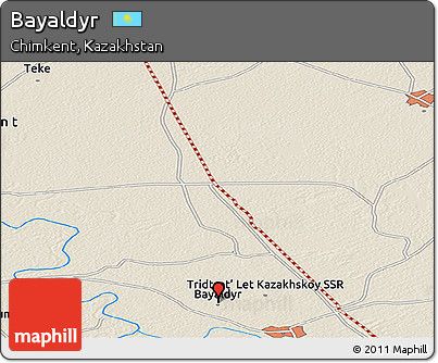 Shaded Relief Panoramic Map of Bayaldyr