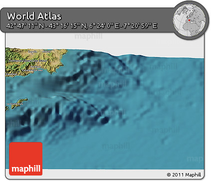 Satellite 3D Map of the Area around 43° 1' 43" N, 6° 52' 30" E