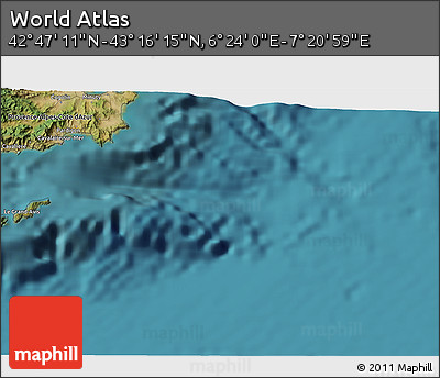 Satellite 3D Map of the Area around 43° 1' 43" N, 6° 52' 30" E