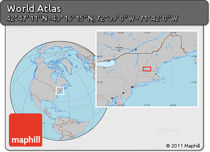 Gray Location Map of the Area around 43° 1' 43" N, 72° 10' 30" W
