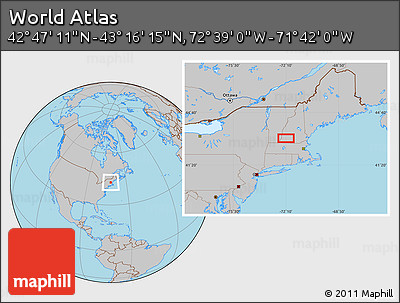 Gray Location Map of the Area around 43° 1' 43" N, 72° 10' 30" W