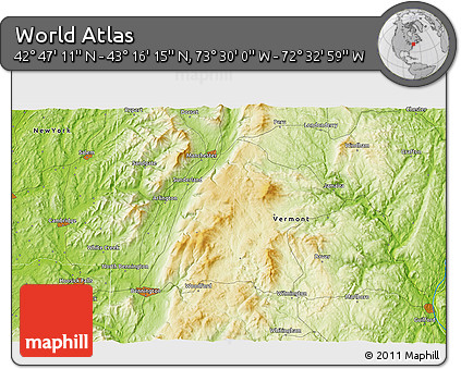 Physical 3D Map of the Area around 43° 1' 43" N, 73° 1' 30" W