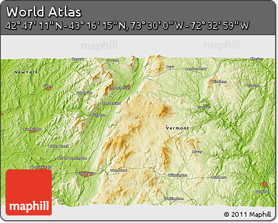 Physical 3D Map of the Area around 43° 1' 43" N, 73° 1' 30" W