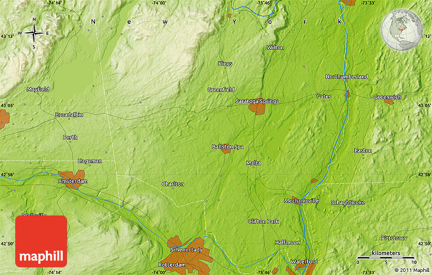 Physical Map of Rock City Falls
