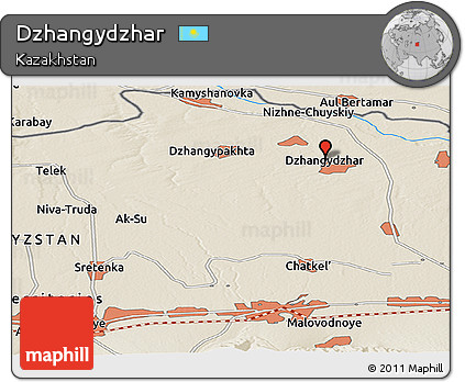 Shaded Relief Panoramic Map of Dzhangydzhar