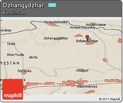Shaded Relief Panoramic Map of Dzhangydzhar