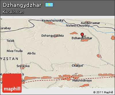 Shaded Relief Panoramic Map of Dzhangydzhar