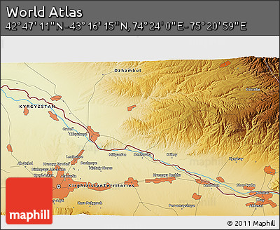 Physical 3D Map of the Area around 43° 1' 43" N, 74° 52' 30" E