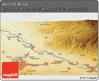 Physical 3D Map of the Area around 43° 1' 43" N, 74° 52' 30" E