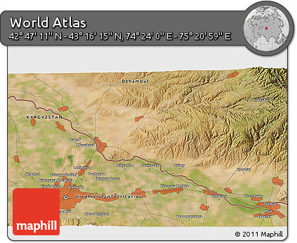 Satellite 3D Map of the Area around 43° 1' 43" N, 74° 52' 30" E