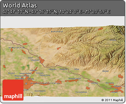 Satellite 3D Map of the Area around 43° 1' 43" N, 74° 52' 30" E