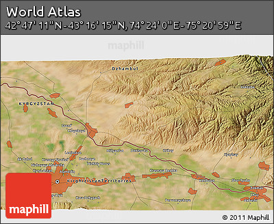 Satellite 3D Map of the Area around 43° 1' 43" N, 74° 52' 30" E