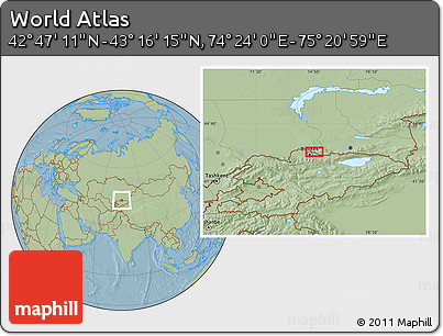 Savanna Style Location Map of the Area around 43° 1' 43" N, 74° 52' 30" E, hill shading