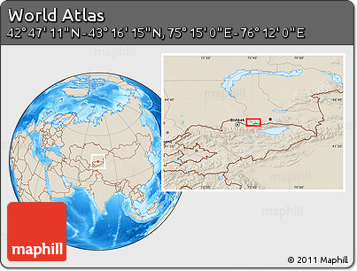 Shaded Relief Location Map of the Area around 43° 1' 43" N, 75° 43' 29" E