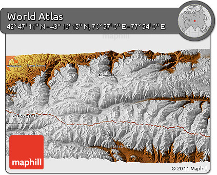 Physical 3D Map of the Area around 43° 1' 43" N, 77° 25' 30" E