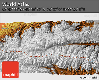 Physical 3D Map of the Area around 43° 1' 43" N, 77° 25' 30" E