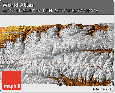Physical 3D Map of the Area around 43° 1' 43" N, 77° 25' 30" E